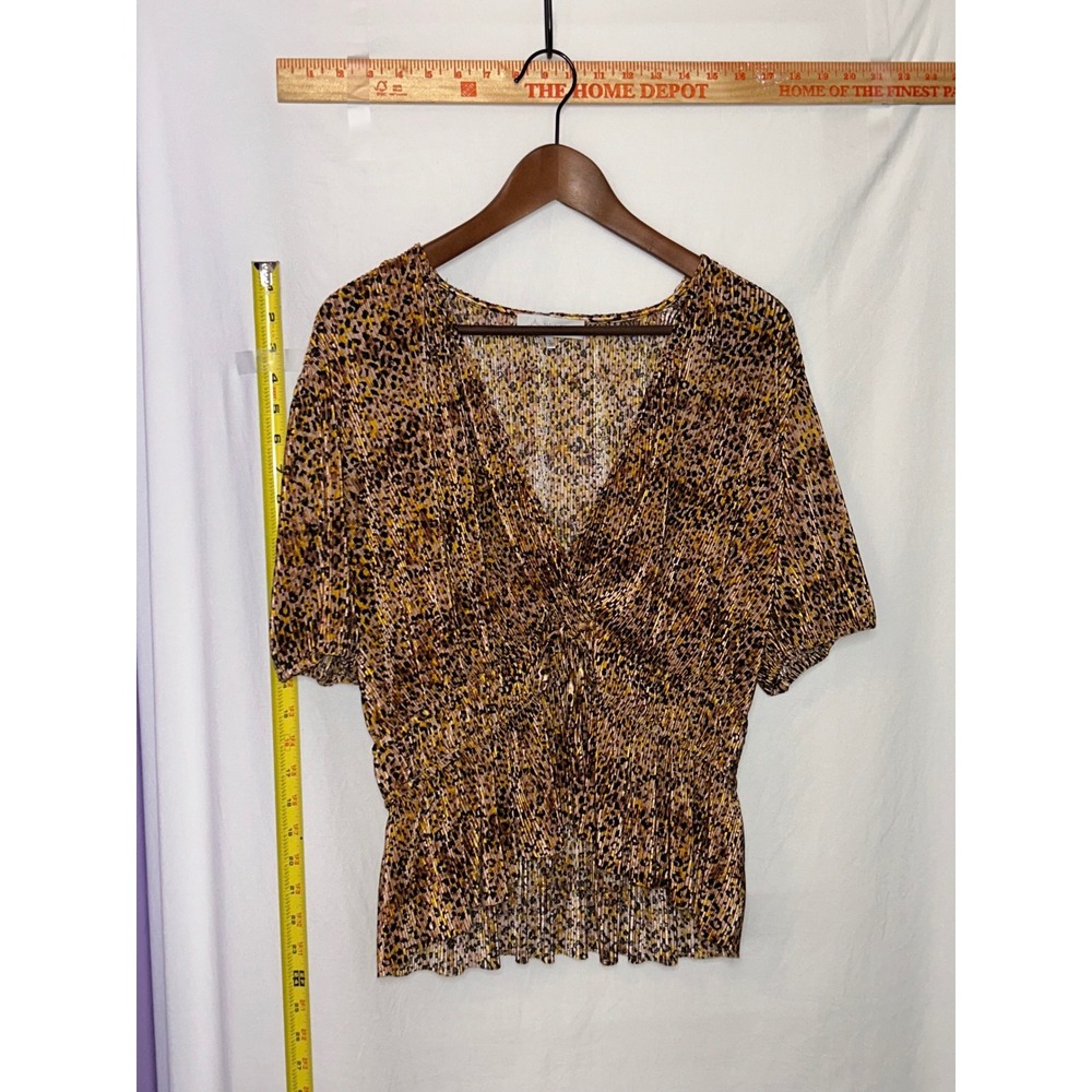 WAYF Leopard Print V Neck Twisted Peplum Top Women Size L